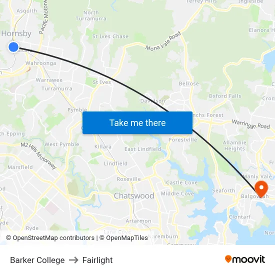 Barker College to Fairlight map