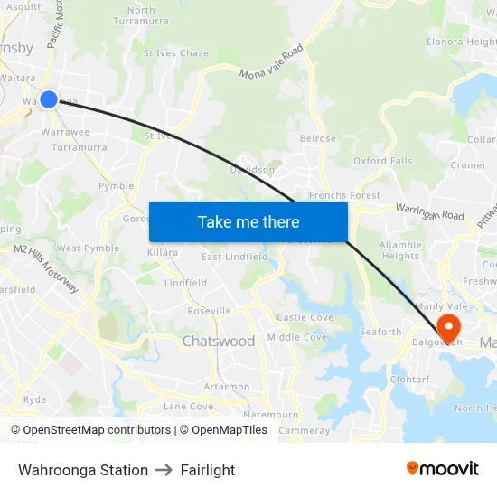 Wahroonga Station to Fairlight map