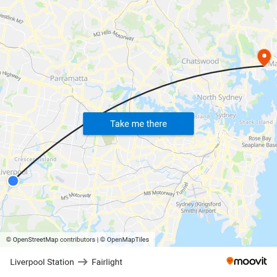 Liverpool Station to Fairlight map
