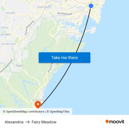 Alexandria to Fairy Meadow map
