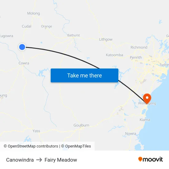 Canowindra to Fairy Meadow map