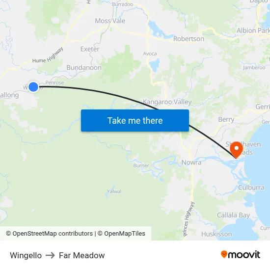Wingello to Far Meadow map