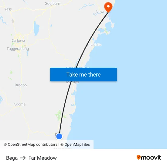 Bega to Far Meadow map