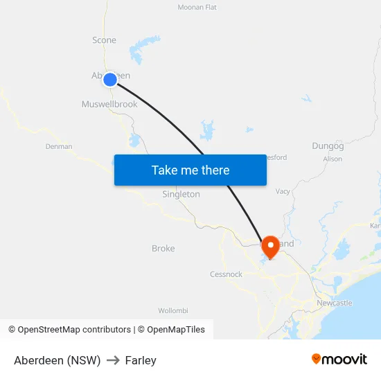 Aberdeen (NSW) to Farley map