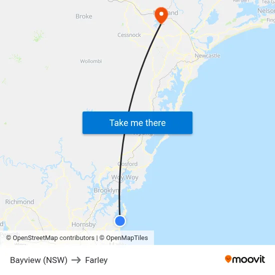 Bayview (NSW) to Farley map
