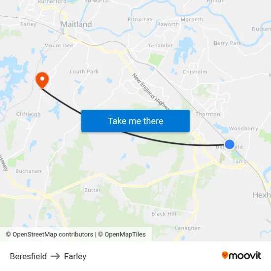 Beresfield to Farley map