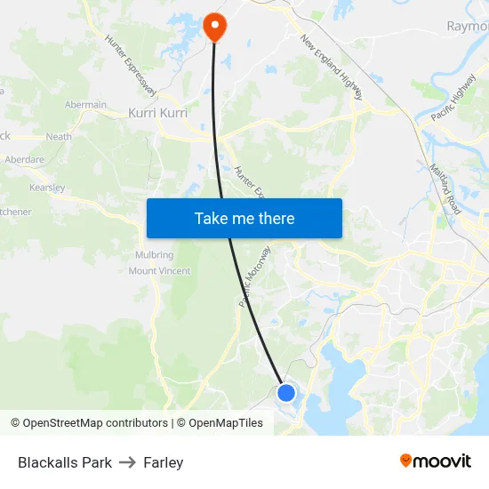 Blackalls Park to Farley map