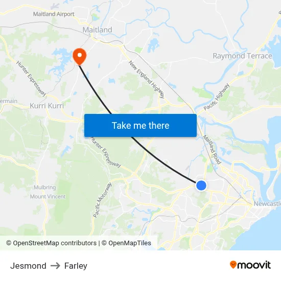 Jesmond to Farley map