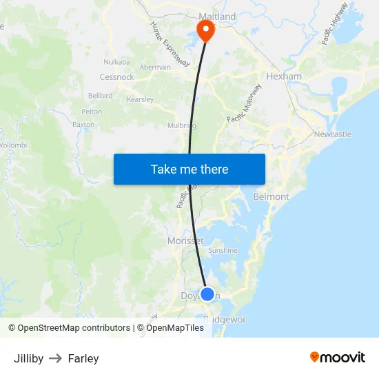 Jilliby to Farley map