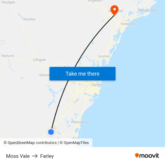 Moss Vale to Farley map