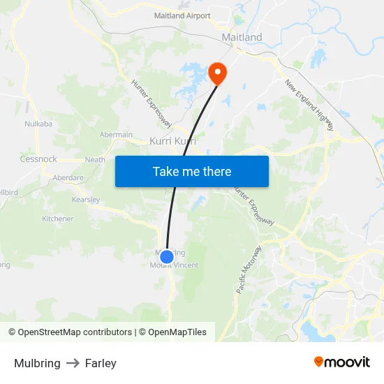 Mulbring to Farley map