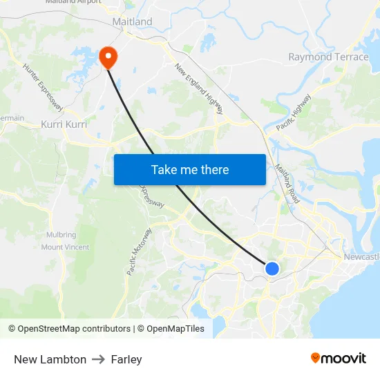New Lambton to Farley map