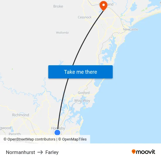 Normanhurst to Farley map