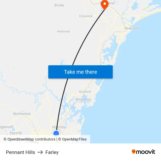 Pennant Hills to Farley map