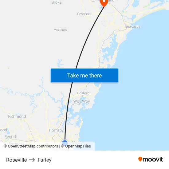 Roseville to Farley map
