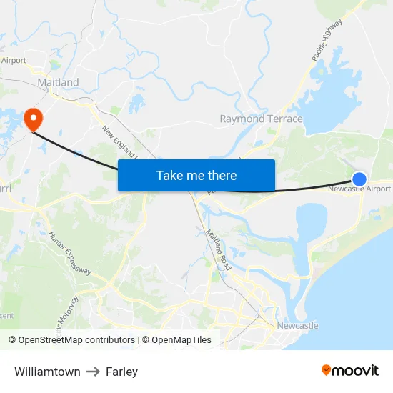 Williamtown to Farley map
