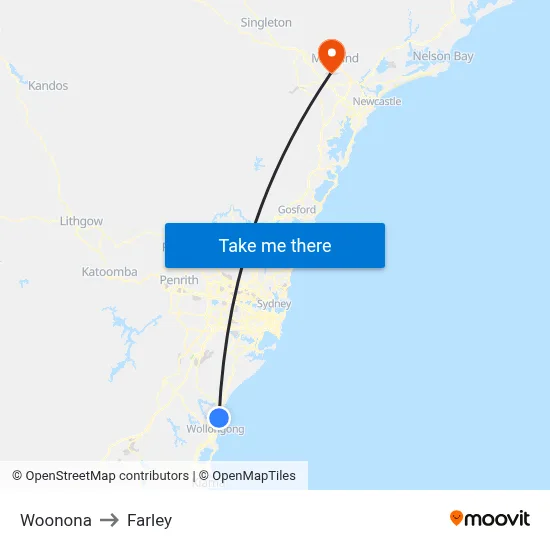Woonona to Farley map
