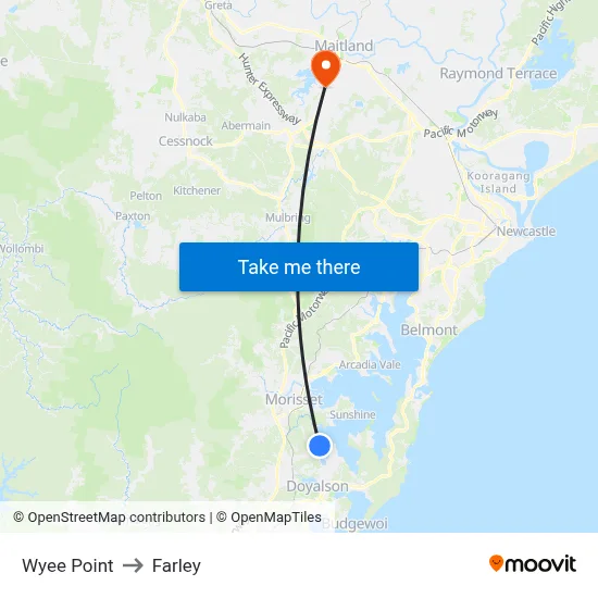 Wyee Point to Farley map