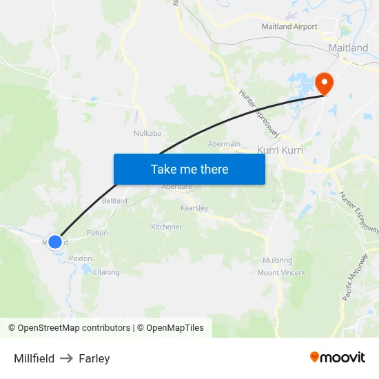 Millfield to Farley map