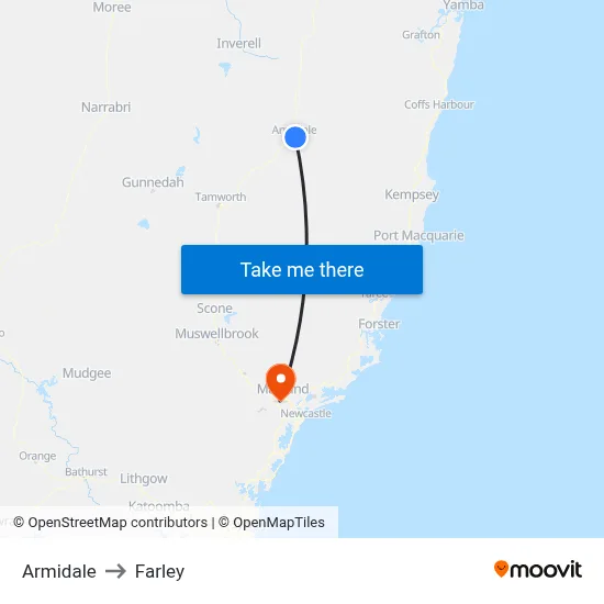 Armidale to Farley map