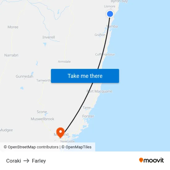 Coraki to Farley map