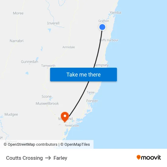 Coutts Crossing to Farley map