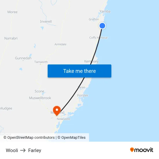 Wooli to Farley map