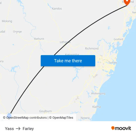 Yass to Farley map