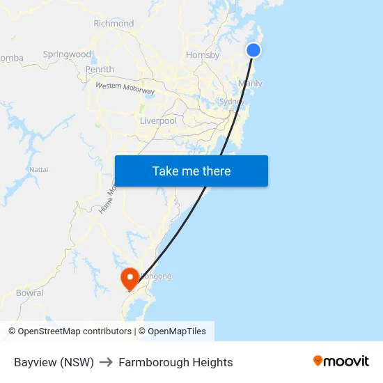 Bayview (NSW) to Farmborough Heights map