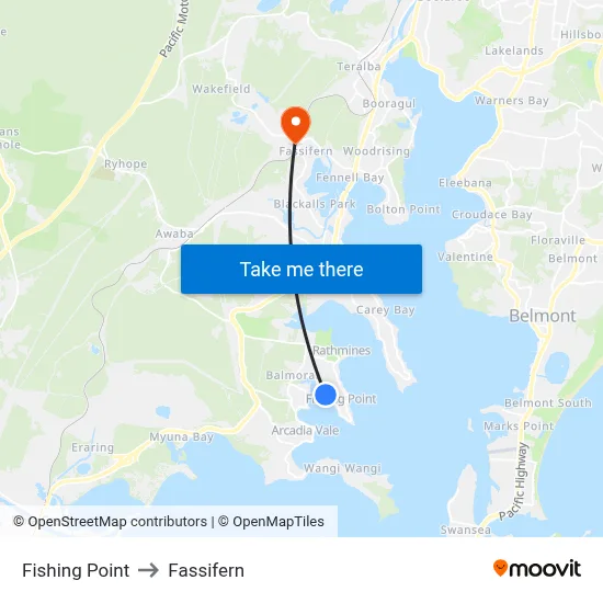 Fishing Point to Fassifern map