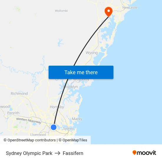 Sydney Olympic Park to Fassifern map