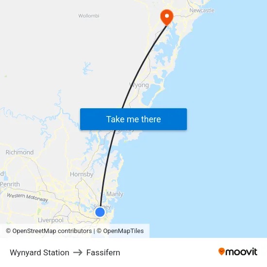 Wynyard Station to Fassifern map