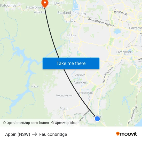 Appin (NSW) to Faulconbridge map