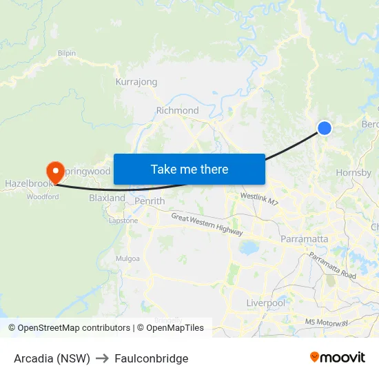 Arcadia (NSW) to Faulconbridge map