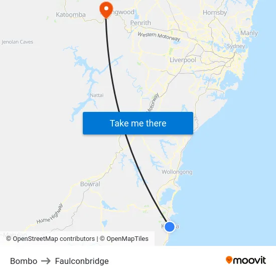 Bombo to Faulconbridge map