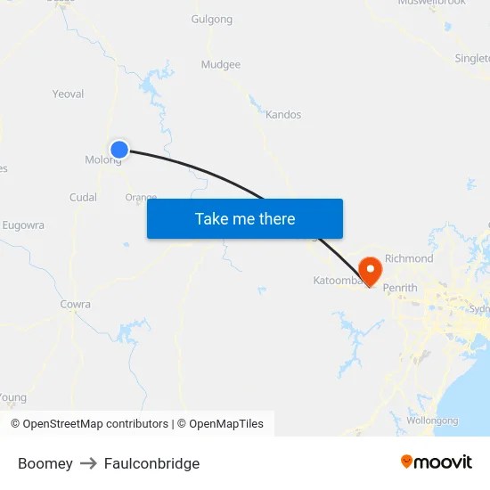 Boomey to Faulconbridge map