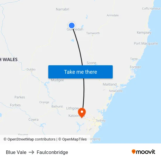 Blue Vale to Faulconbridge map