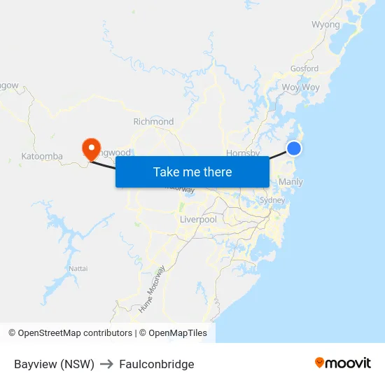 Bayview (NSW) to Faulconbridge map