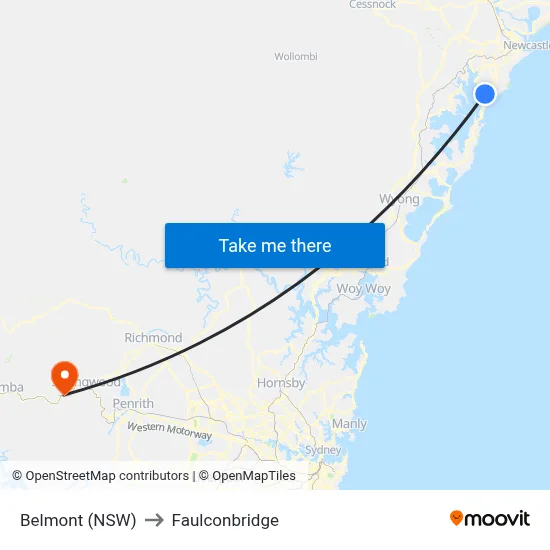 Belmont (NSW) to Faulconbridge map