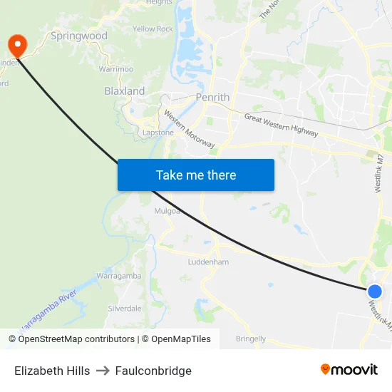 Elizabeth Hills to Faulconbridge map