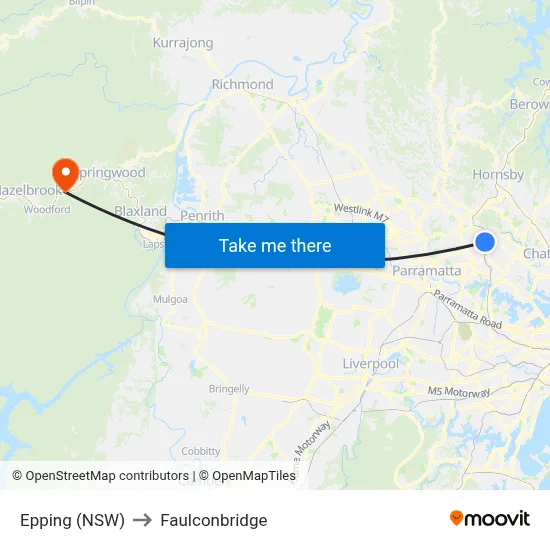Epping (NSW) to Faulconbridge map
