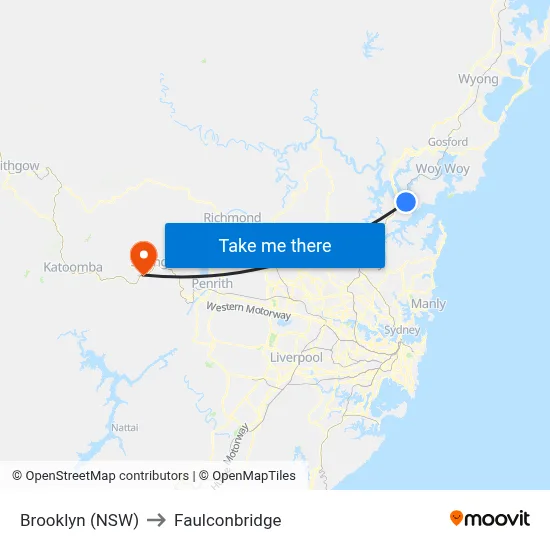 Brooklyn (NSW) to Faulconbridge map