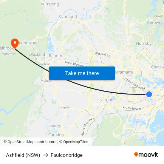 Ashfield (NSW) to Faulconbridge map