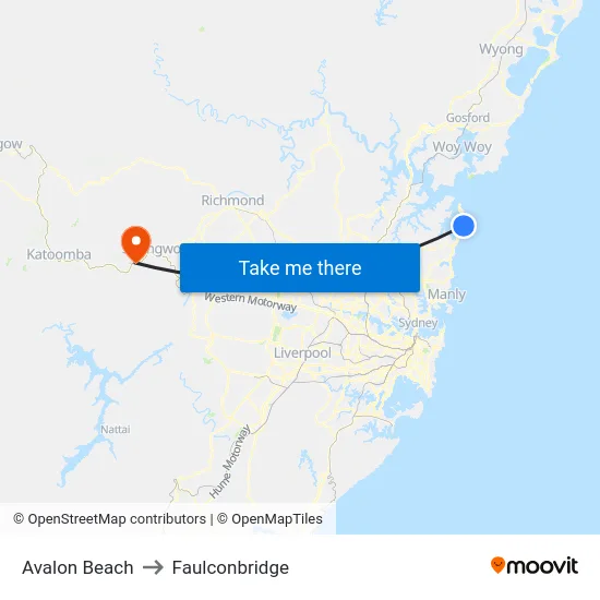 Avalon Beach to Faulconbridge map