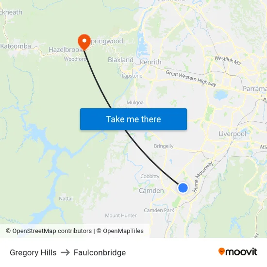 Gregory Hills to Faulconbridge map
