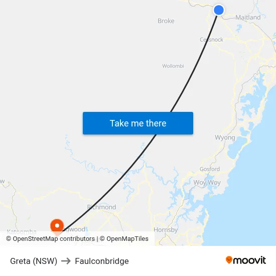 Greta (NSW) to Faulconbridge map