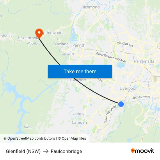 Glenfield (NSW) to Faulconbridge map