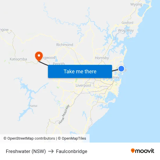 Freshwater (NSW) to Faulconbridge map