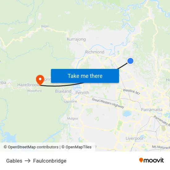 Gables to Faulconbridge map