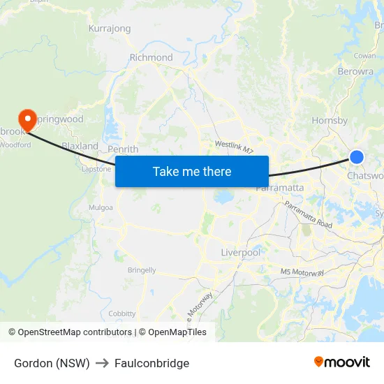 Gordon (NSW) to Faulconbridge map